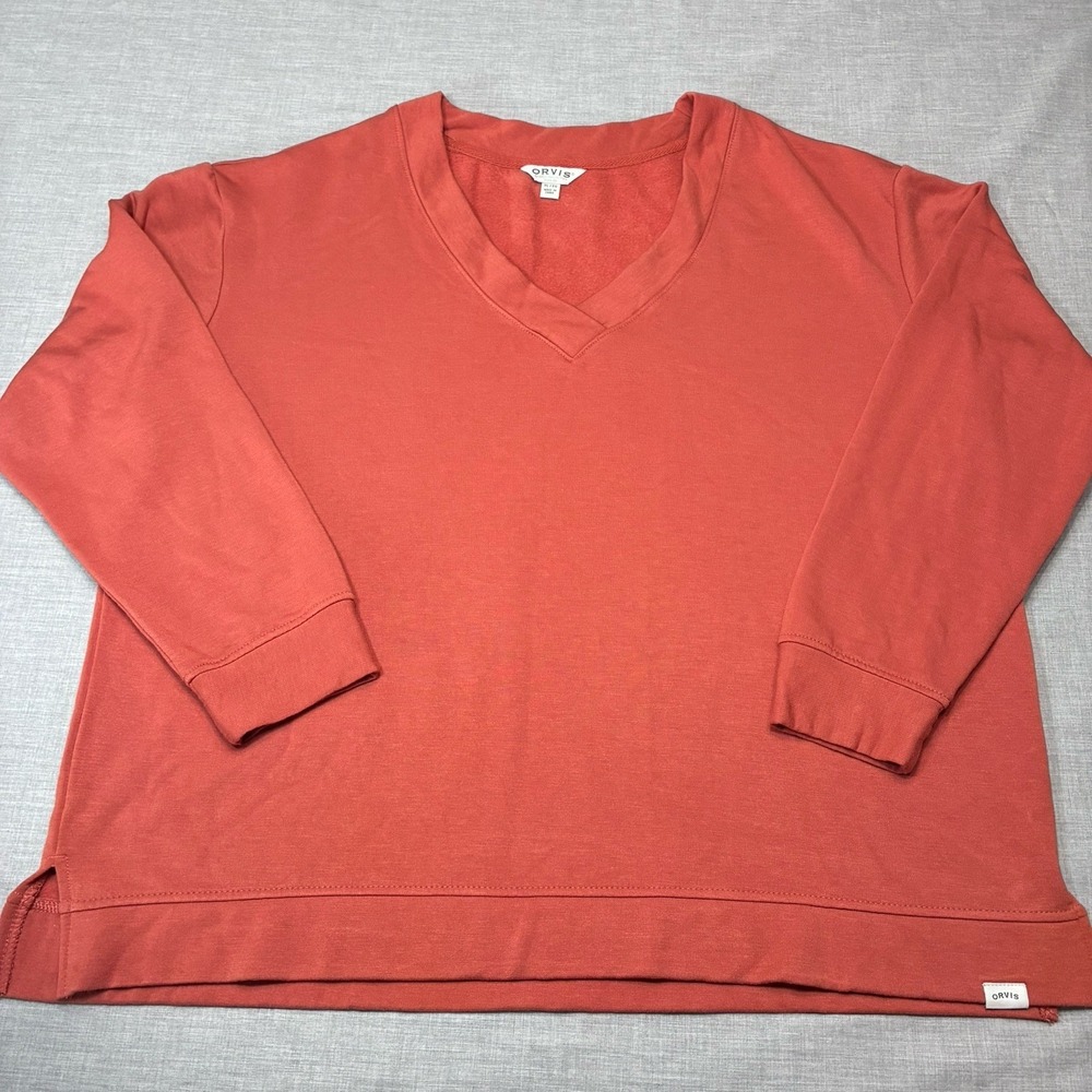 Orvis Women's V-Neck Long Sleeve Sweatshirt Pullover Orange Size XL Extra Large